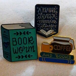 (3) Reading Enthusiast Brooch/Lapel Pins